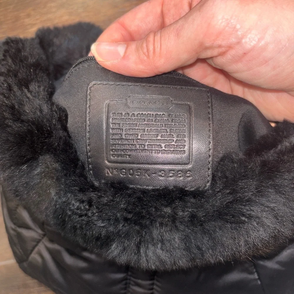 Black Quilted Shoulder Bag with Faux Fur Trim